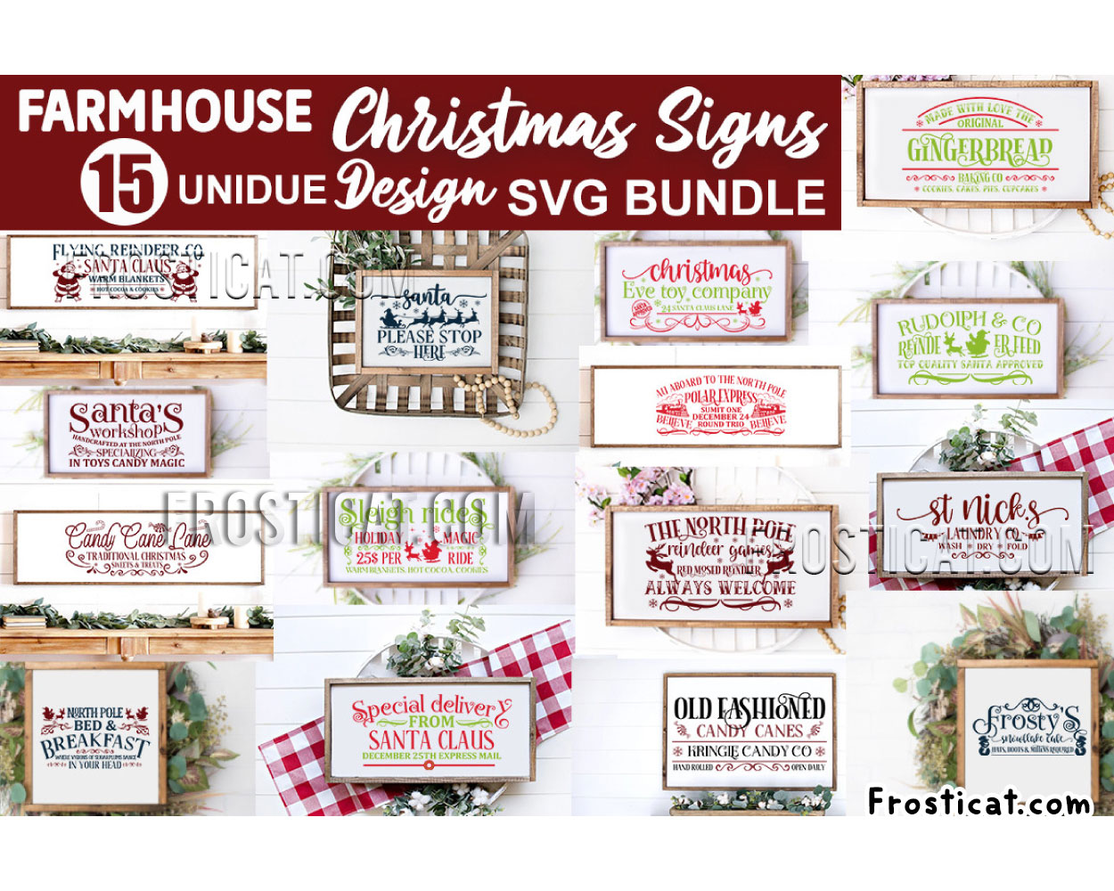 15 Farmhouse Christmas Signs Svg Bundle, Christmas Svg