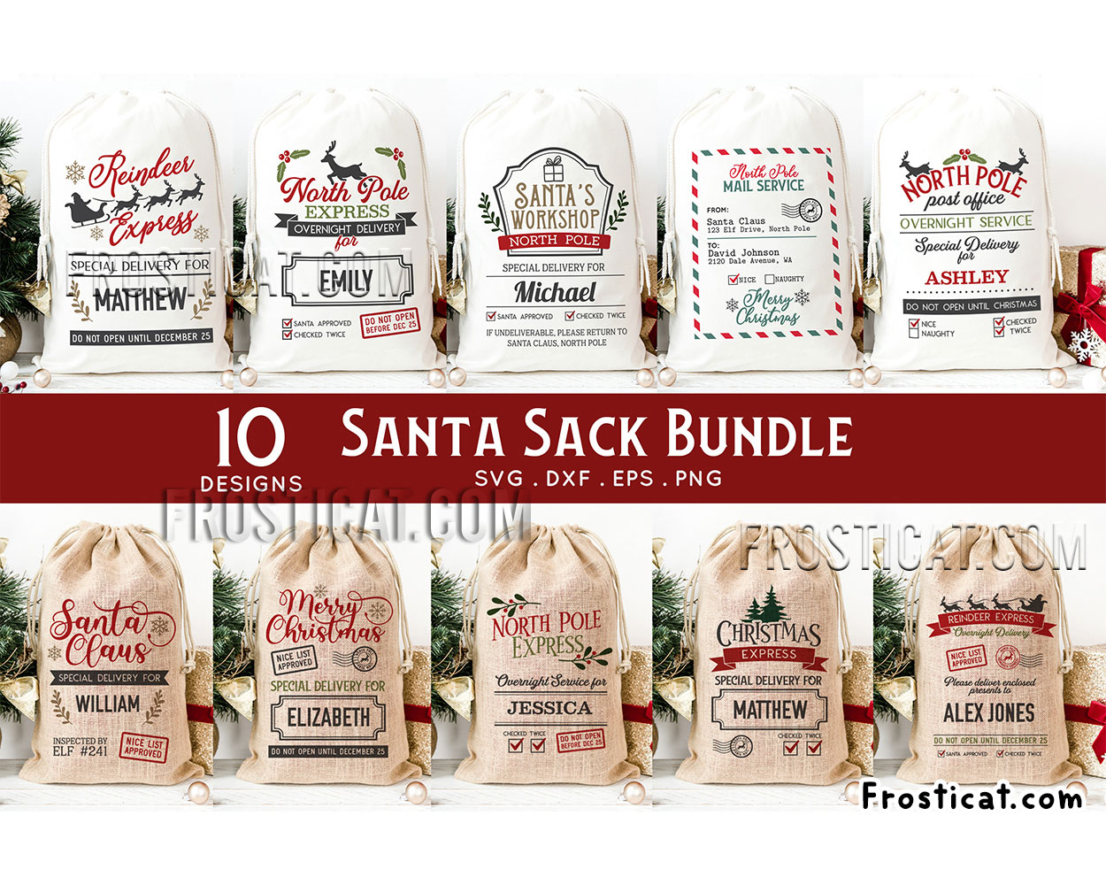 10 Santa Sack Svg Bundle, North Pole Express