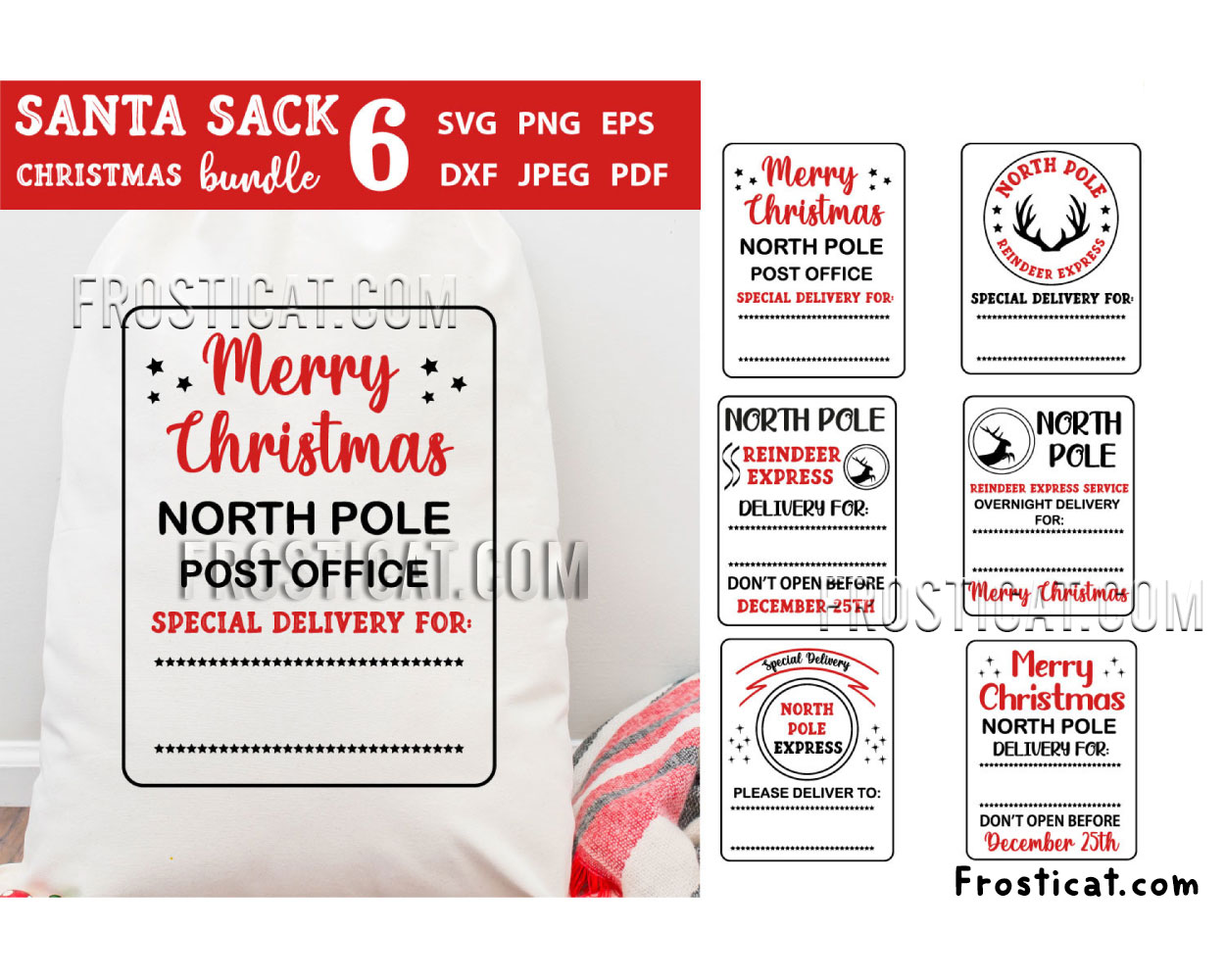 6 Santa Sack Svg Bundle, North Pole Express