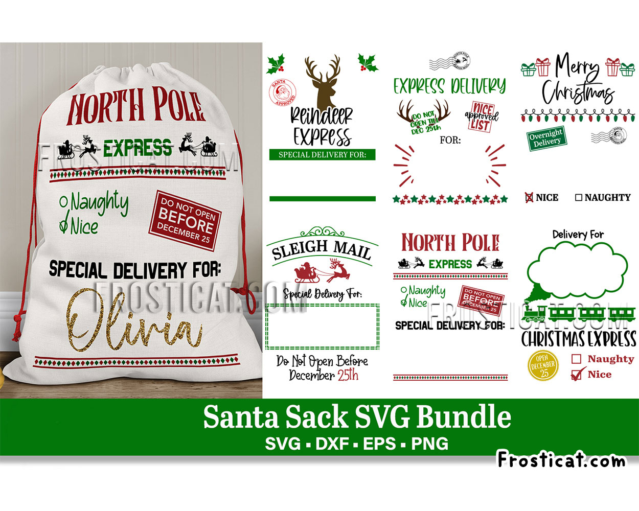 6 Santa Sack Svg Bundle, Special Delivery Svg