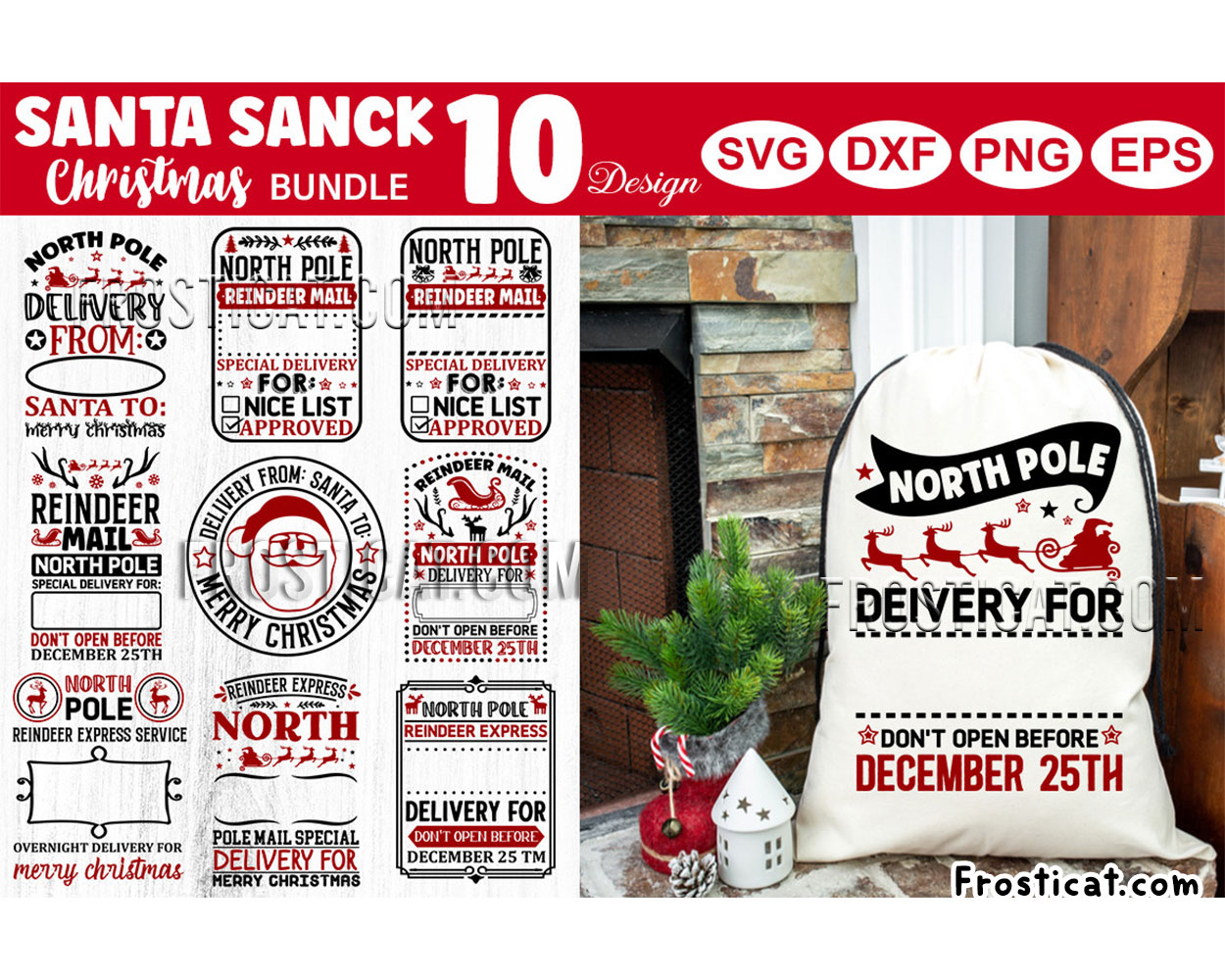10 Santa Sack Svg Bundle, Special Delivery Svg