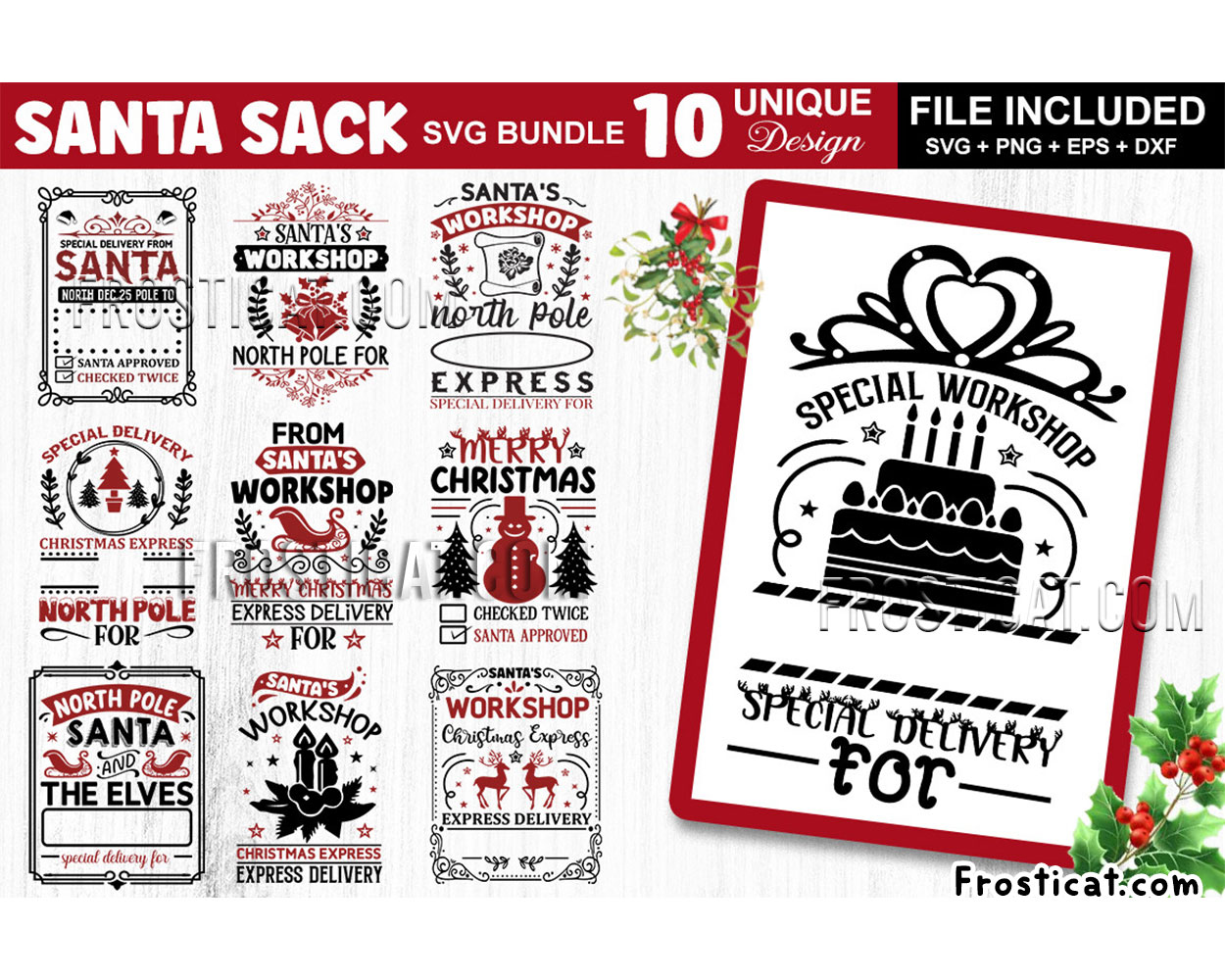 10 Santa Sack Svg Bundle, Santas Workshop Svg
