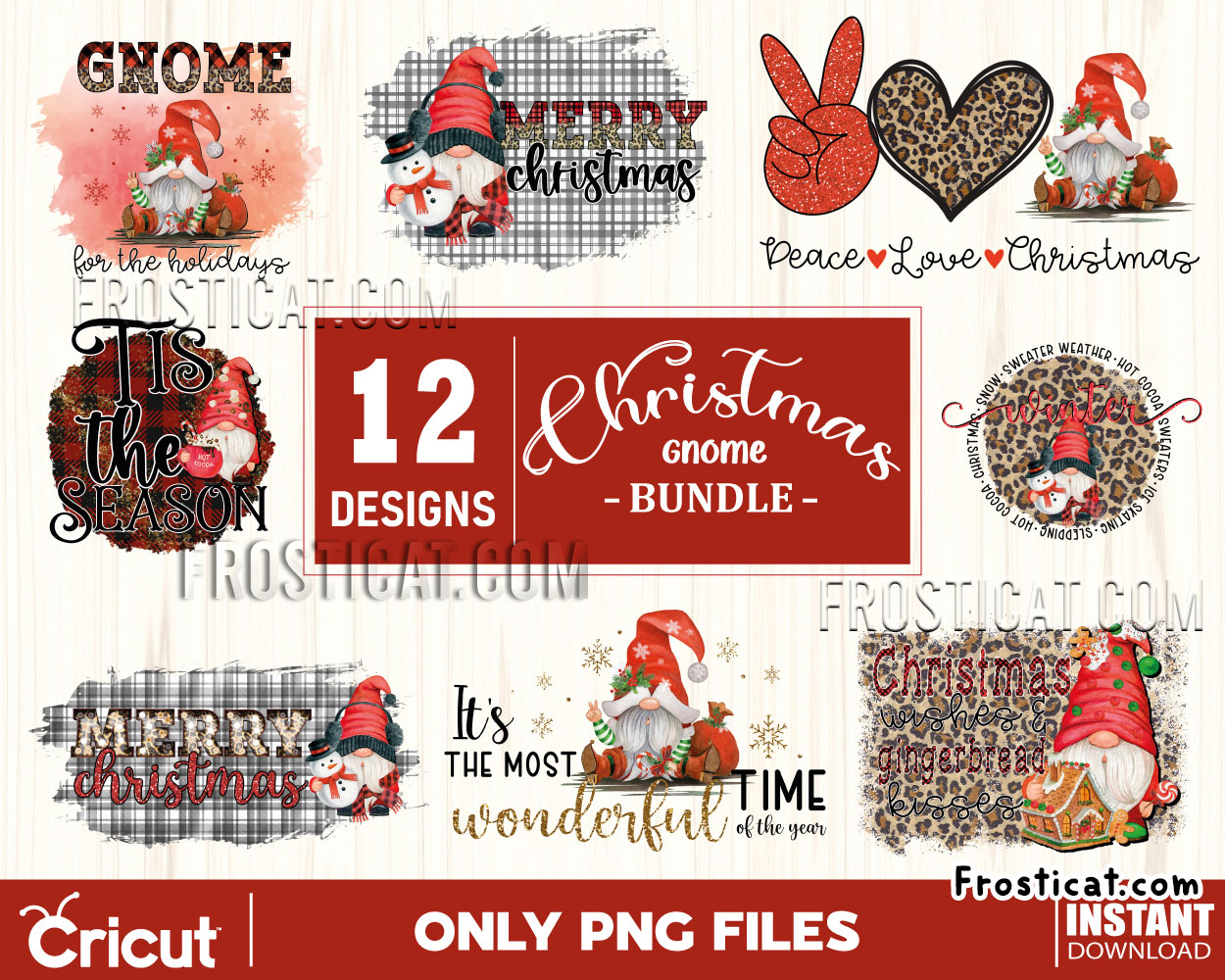 12 Christmas Gnome Sublimation Png Bundle, Christmas Png