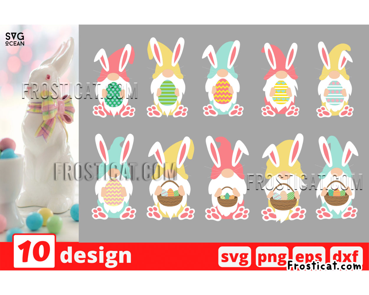 10 Bunny Ears Gnome With Easter Egg Svg Bundle
