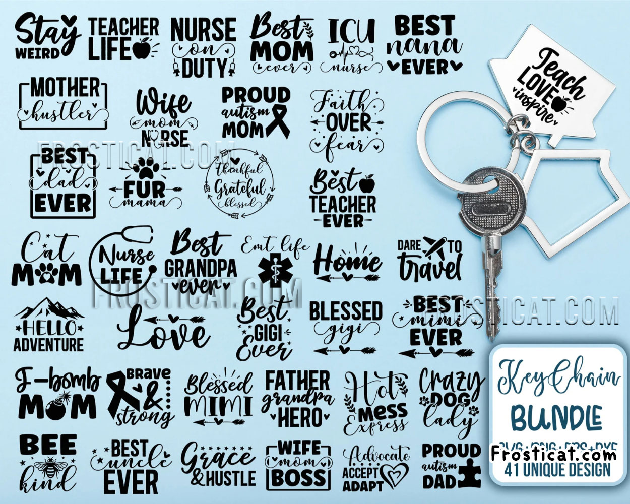 41 Keychain Svg Bundle, Keychain Pattern Svg, Keychain Svg