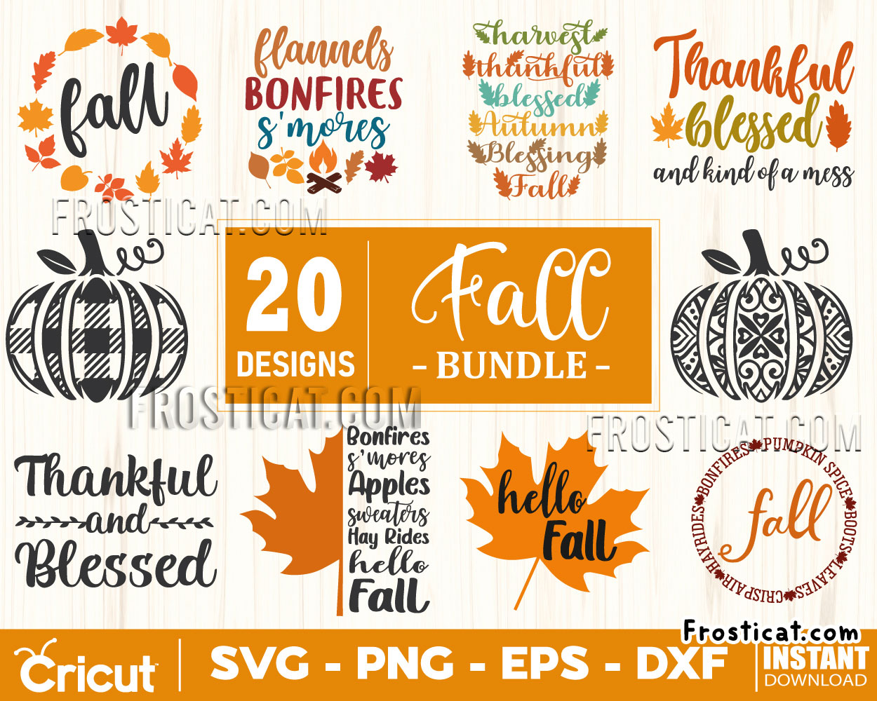 20 Fall Svg Bundle, Autumn Svg, Pumpkin Svg, Thankful Svg