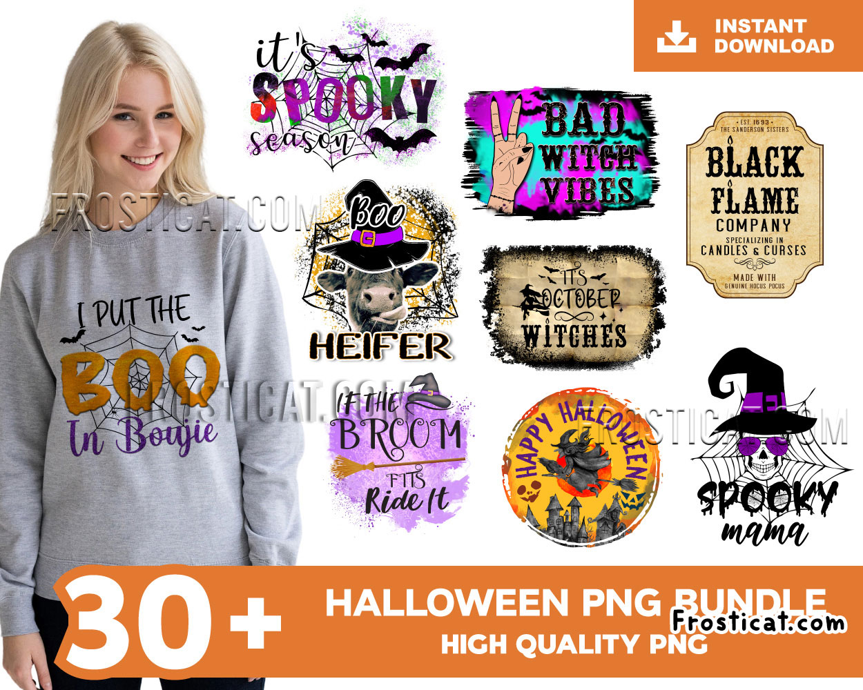 30 Halloween Png Bundle, Witch Png, Spooky Png