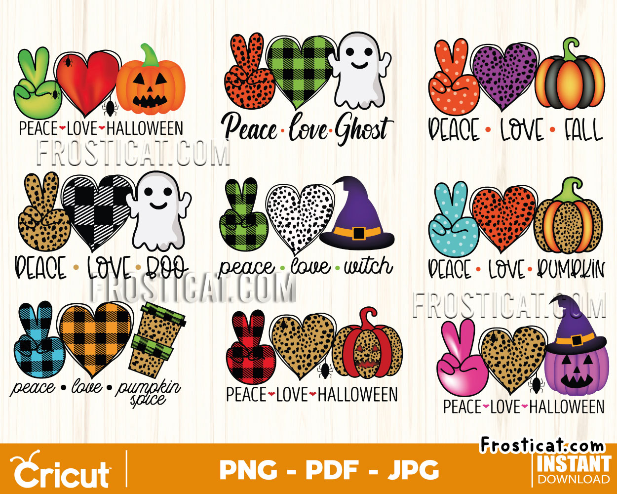 9 Peace Love Halloween Png Bundle, Halloween Png