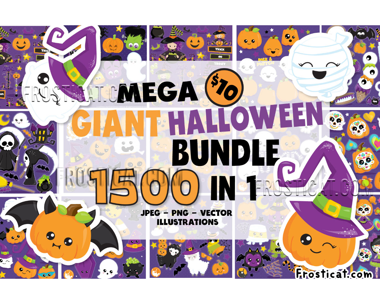 Mega Giant 1500 Halloween Png Bundle, Digital Paper