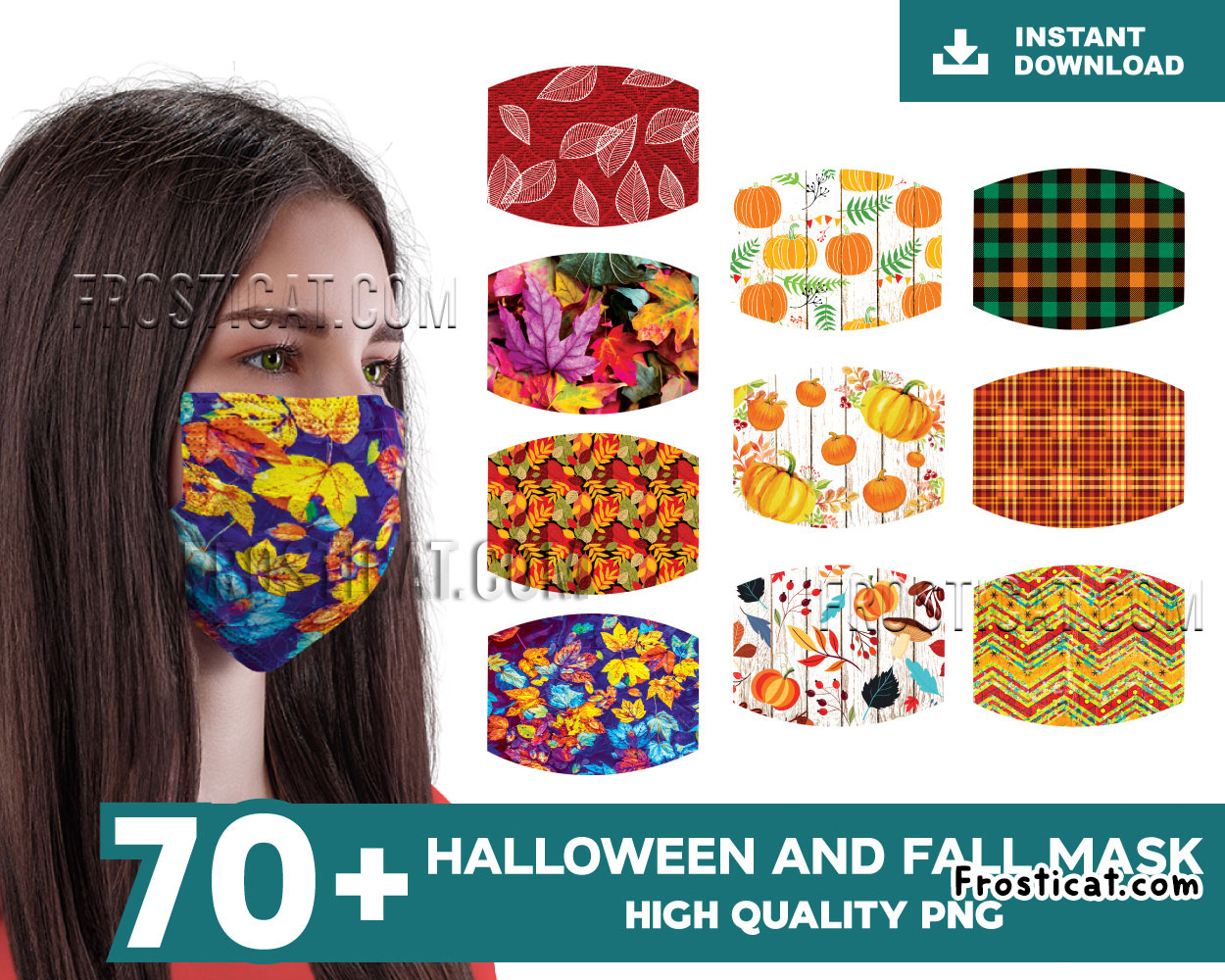 70 Halloween And Fall Mask Png Bundle, Face Mask Png