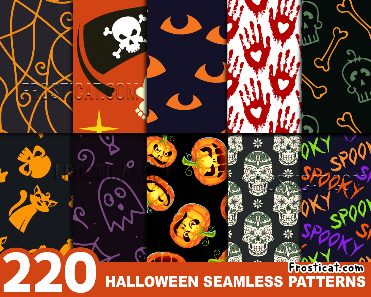 220 Halloween Seamless Patterns Bundle, Digital Paper