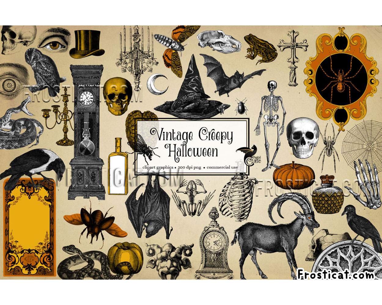 44 Vintage Creepy Halloween Png Bundle, Halloween Png