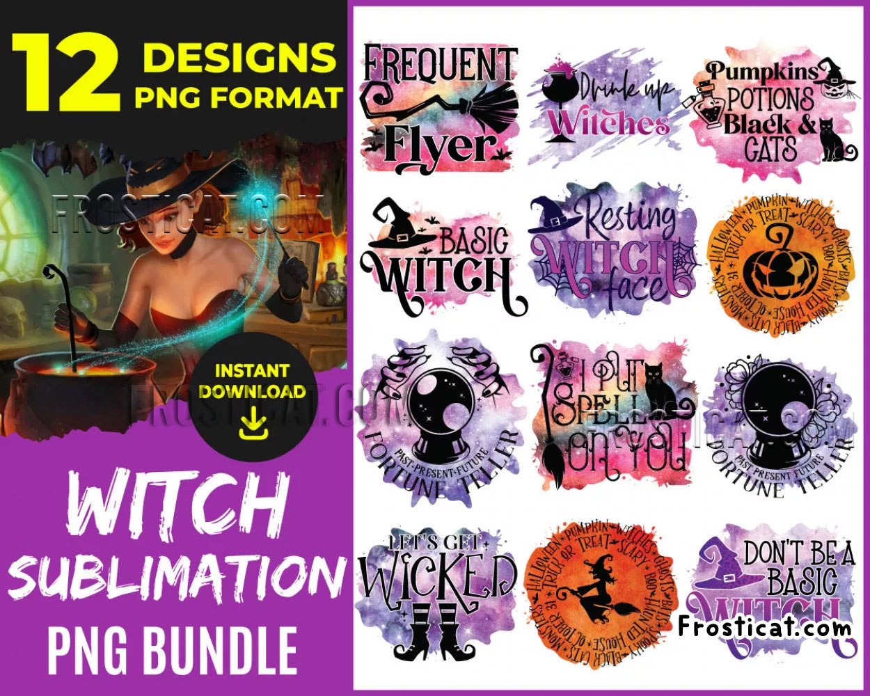 12 Witch Sublimation Png Bundle, Halloween Png