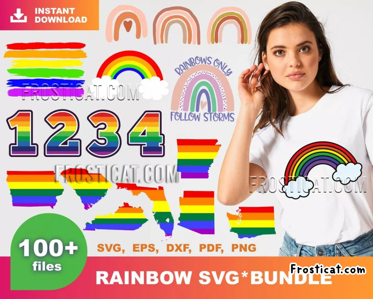 100 Rainbow Svg Bundle, Lgbt Svg, Lgbt Map Svg