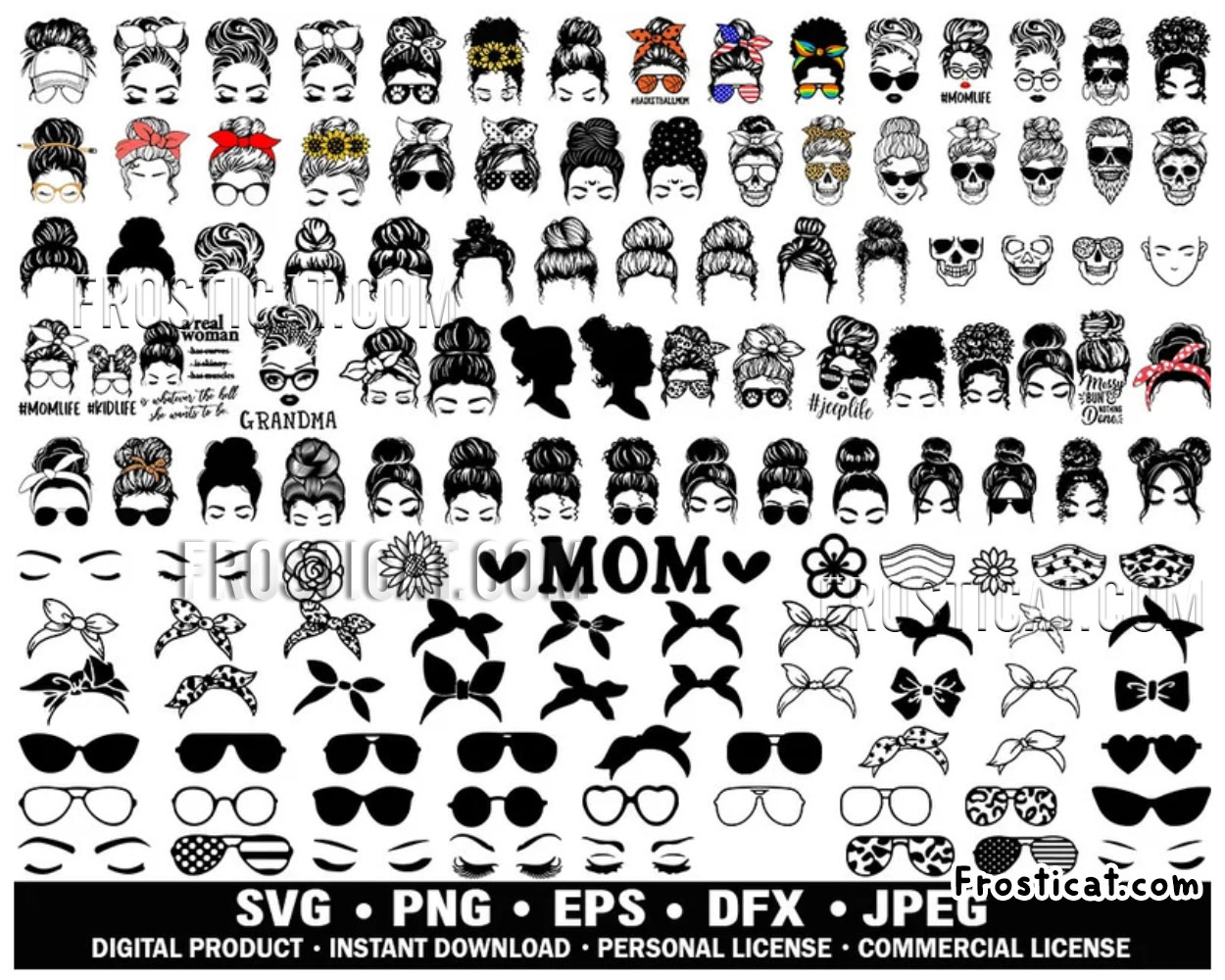 140 Messy Bun Hair Svg Bundle, Messy Bun Svg, Mom Svg