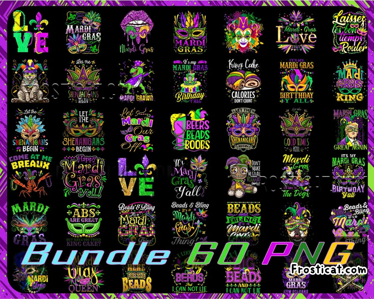 60 Mardi Gras Png Bundle, Fleur De Lis Png, Fat Tuesday Png