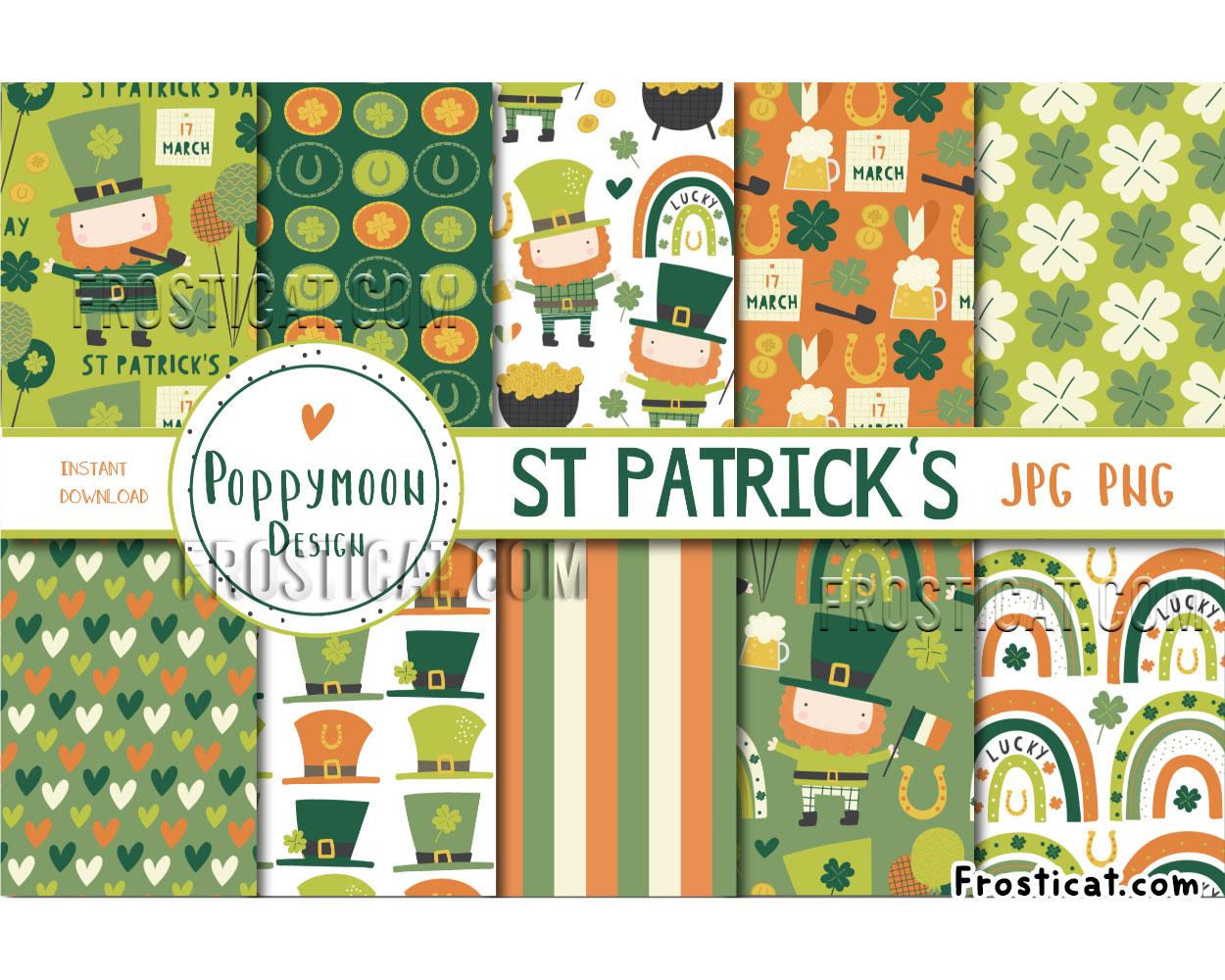 10 St Patricks Day Digital Paper Bundle