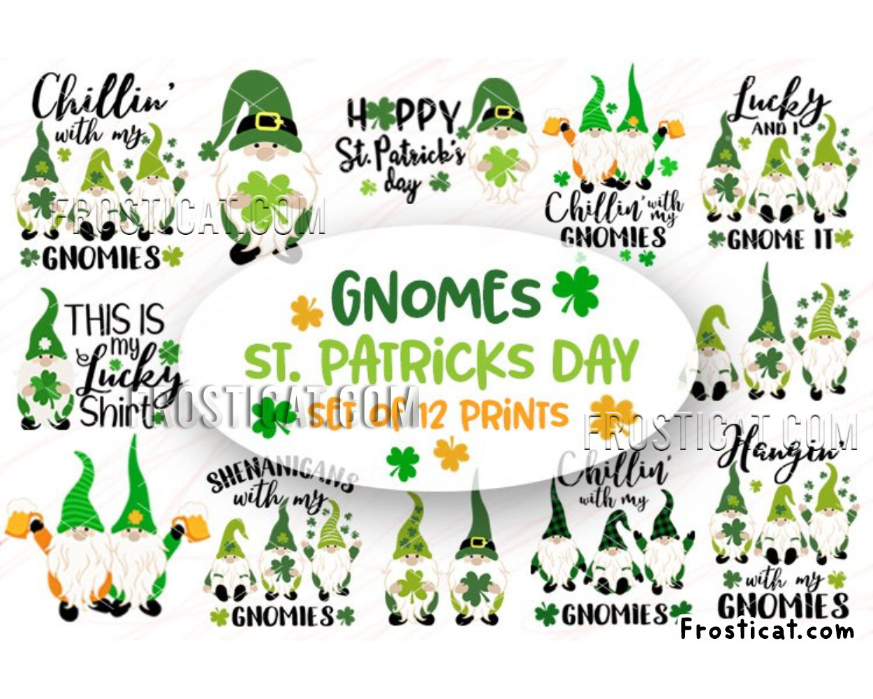 12 Gnome St Patricks Day Png Bundle, Lucky Gnome Png