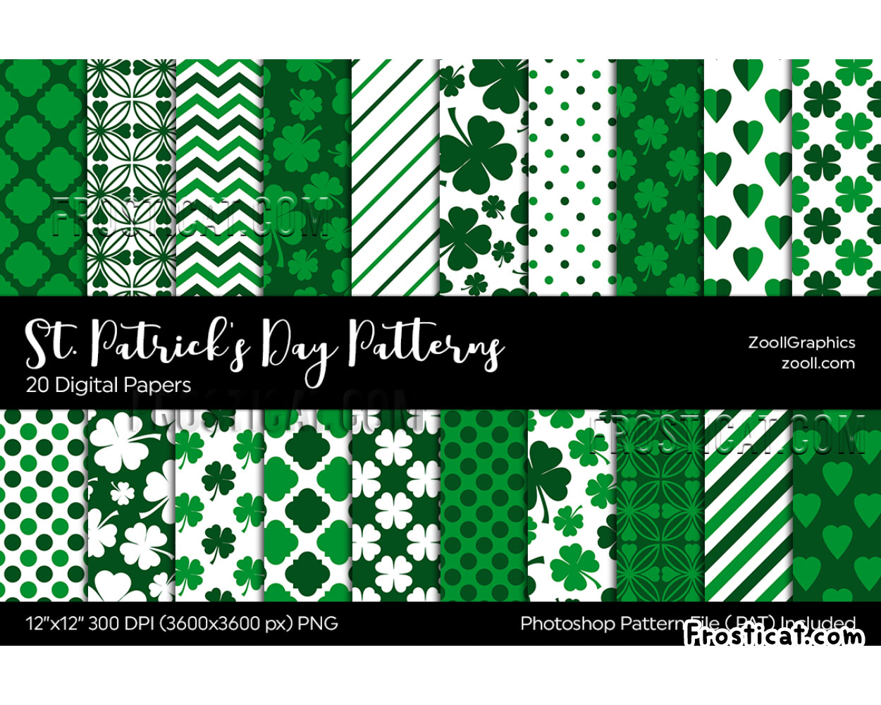 20 St Patricks Day Clover Digital Paper Bundle