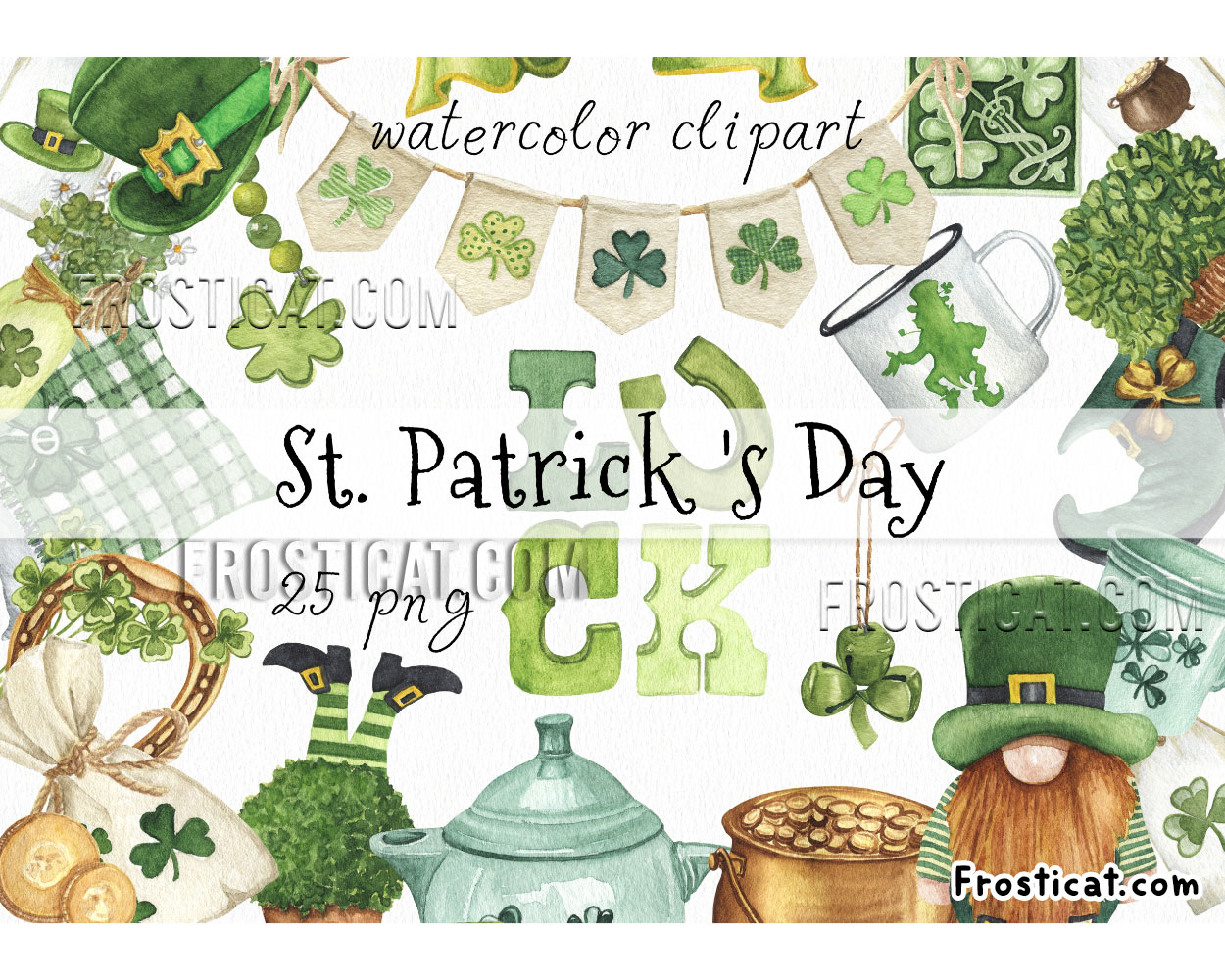25 St Patricks Day Watercolor Clipart Bundle