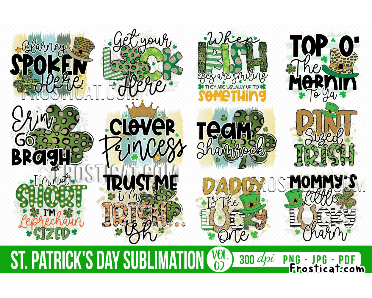 30 Leopard St Patricks Day Png Bundle, Irish Png