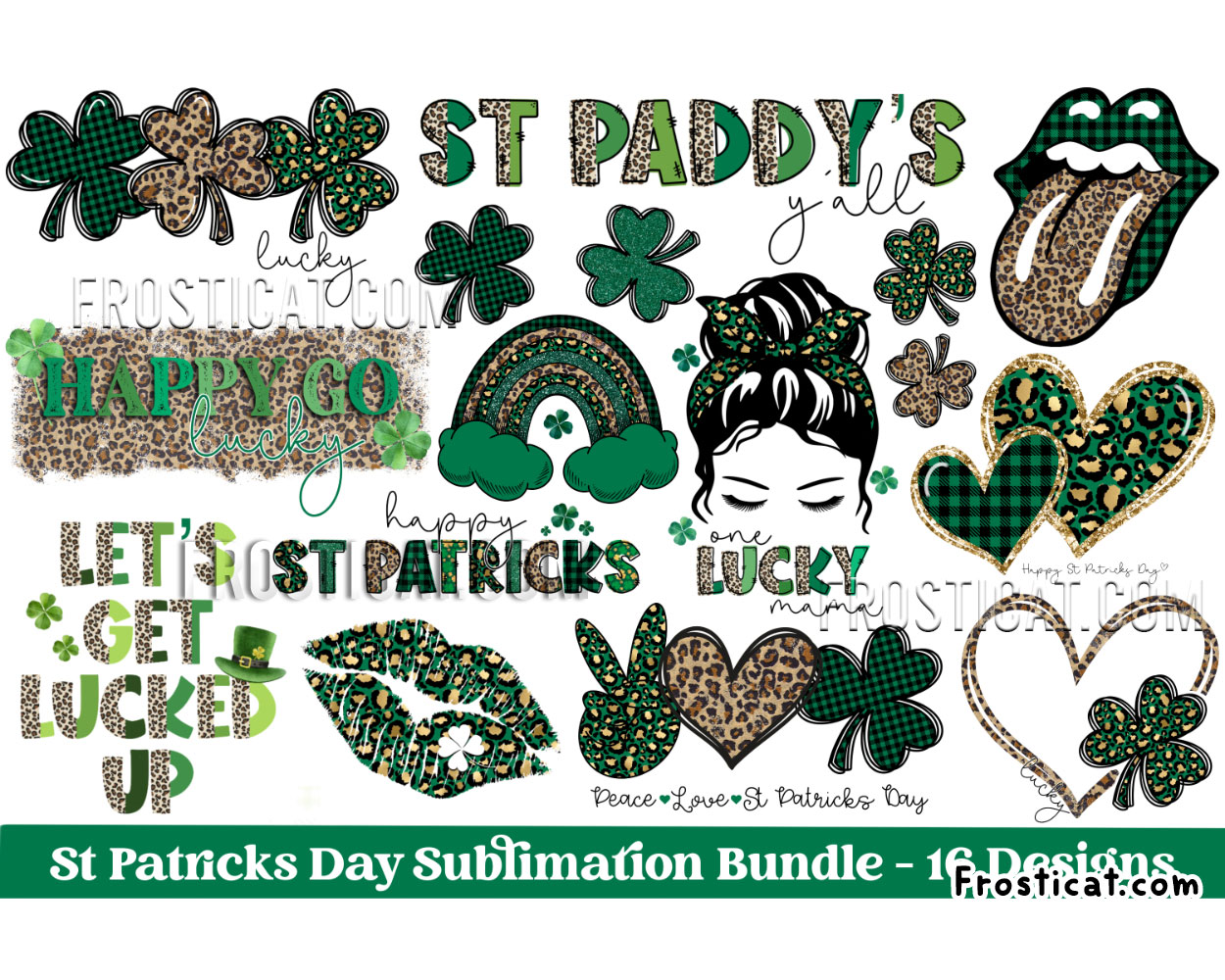 16 Leopard St Patricks Day Sublimation Png Bundle