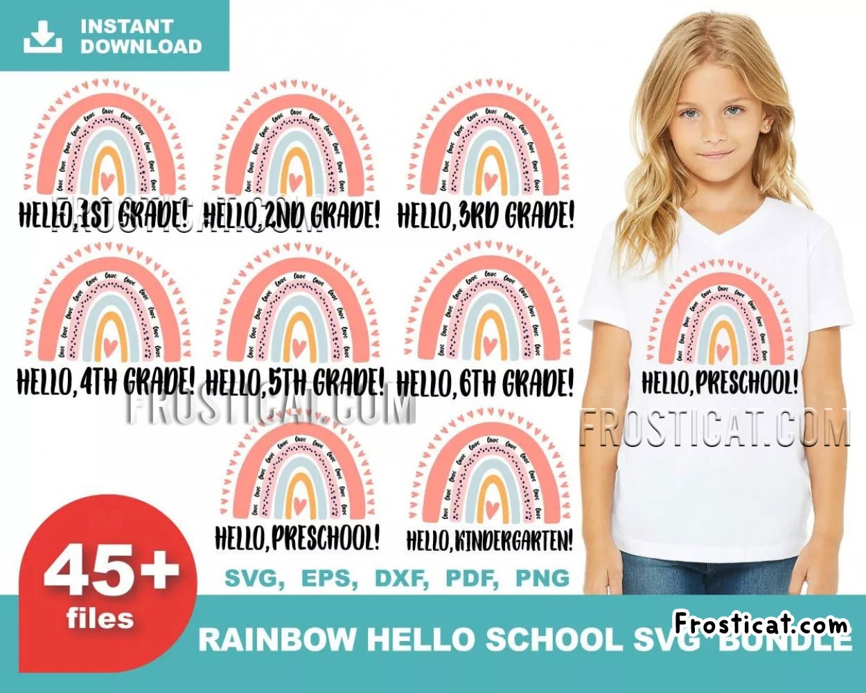 45 Rainbow Hello School Svg Bundle, Back To School Svg