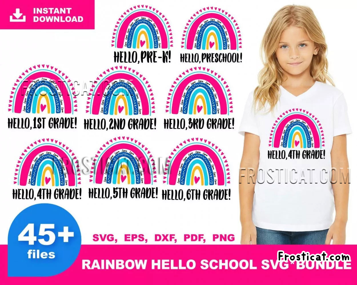 45 Rainbow Hello School Svg Bundle, Back To School Svg