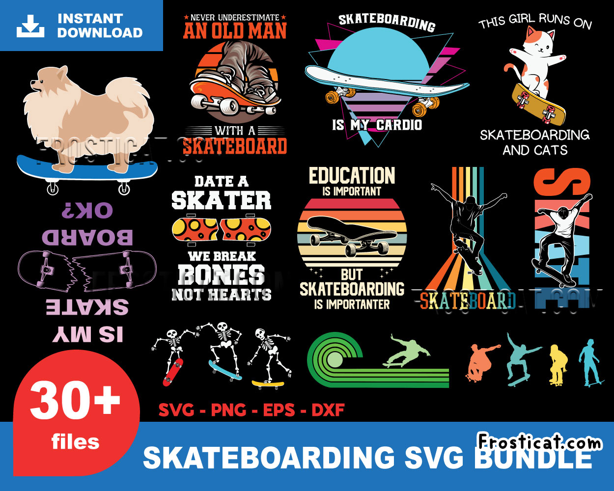 30 Skateboarding Svg Bundle, Skater Girl Svg, Tech Deck Svg