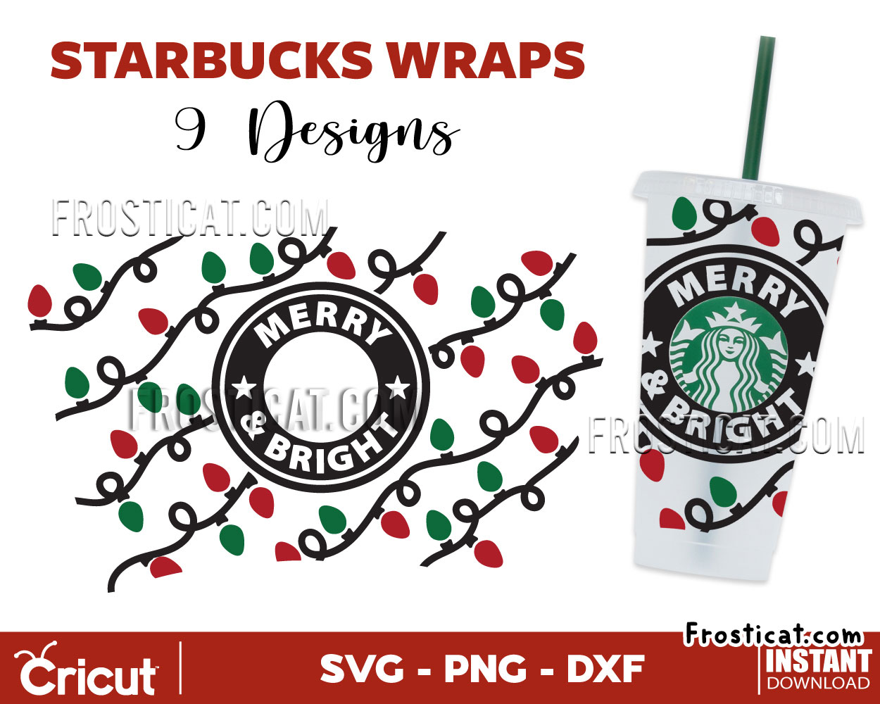 9 Christmas 24oz Venti Cold Cup Svg Bundle, Christmas Svg