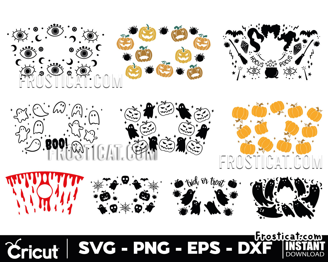 10 Full Wrap Halloween Coffee Cup 24Oz Svg Bundle