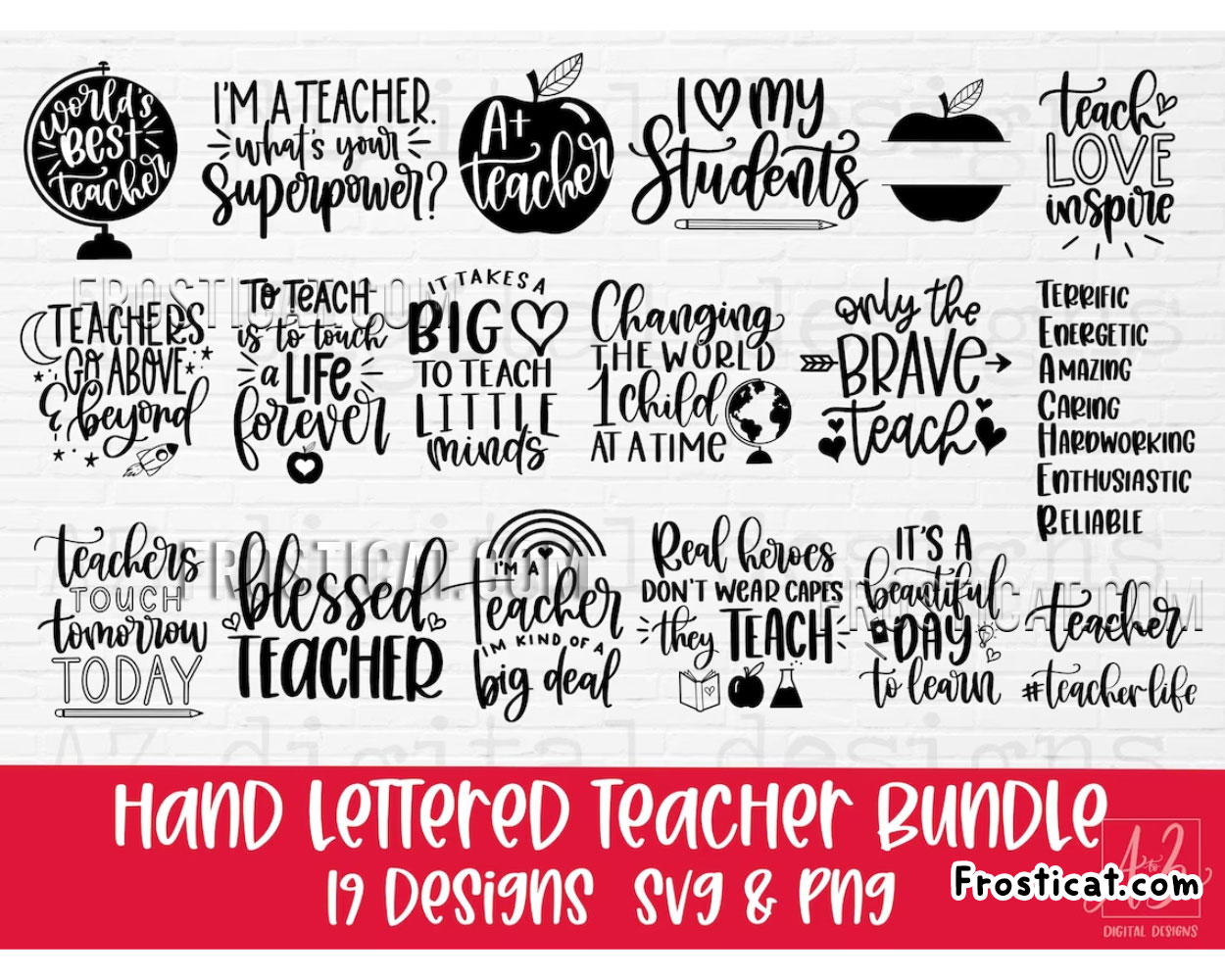 18 Hand Lettered Teacher Svg Bundle, Back To School Svg