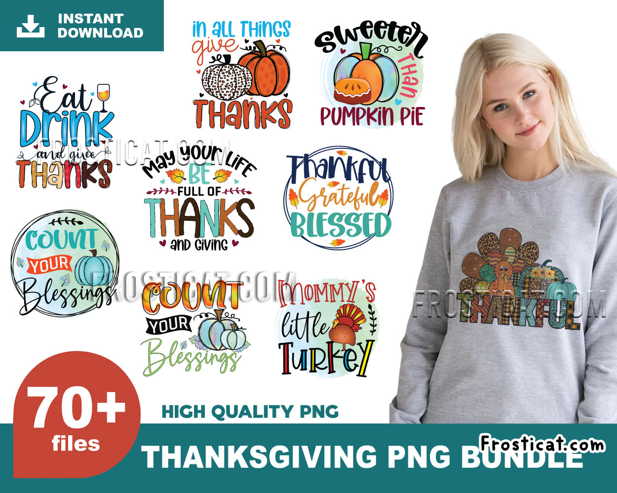 70 Thanksgiving Sublimation Png Bundle, Fall Png