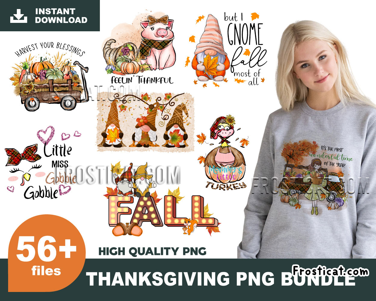 56 Thanksgiving Png Bundle, Fall Gnome Png, Pumpkin Png