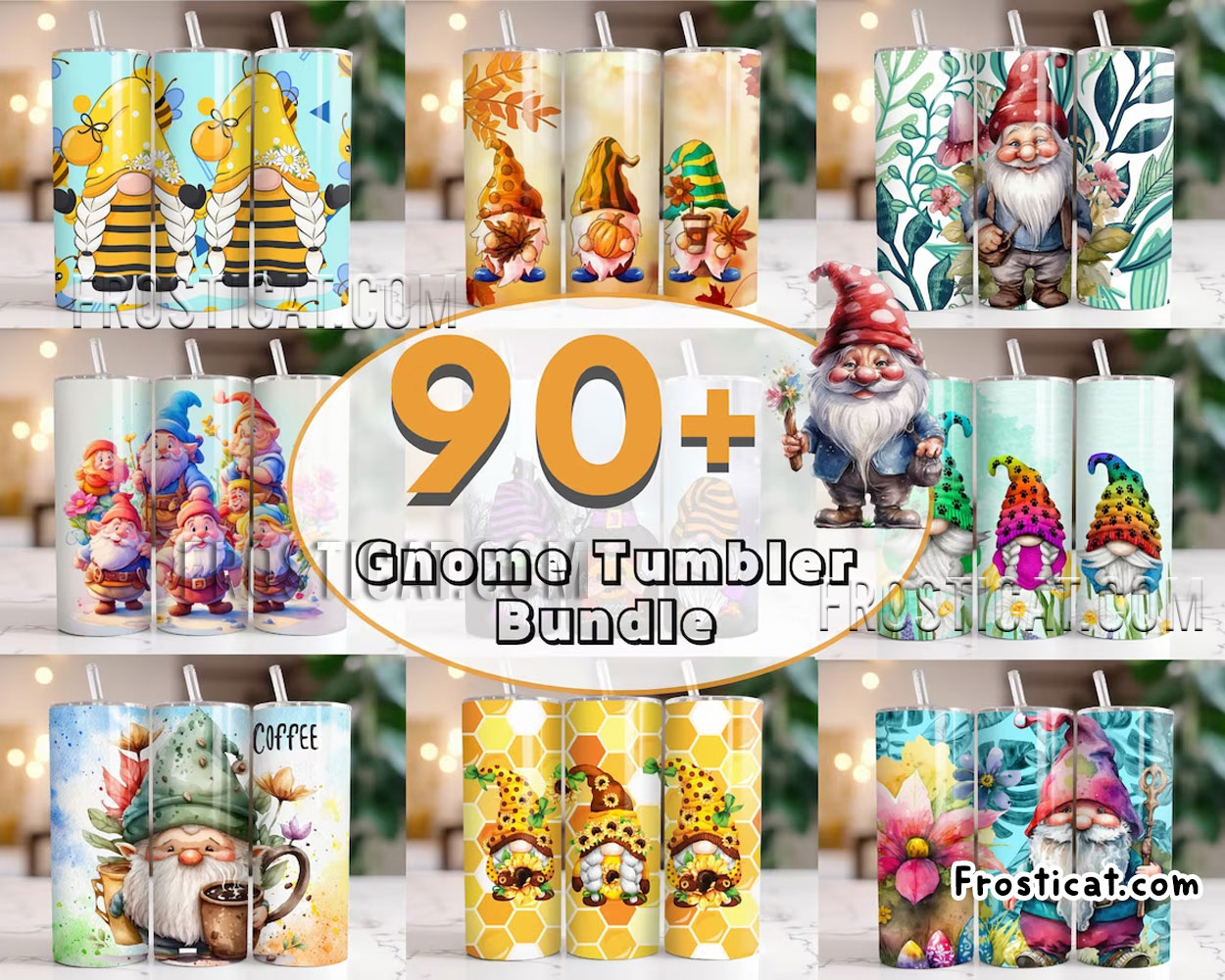 90 Gnome Tumbler Png Bundle, Gnome Tumbler