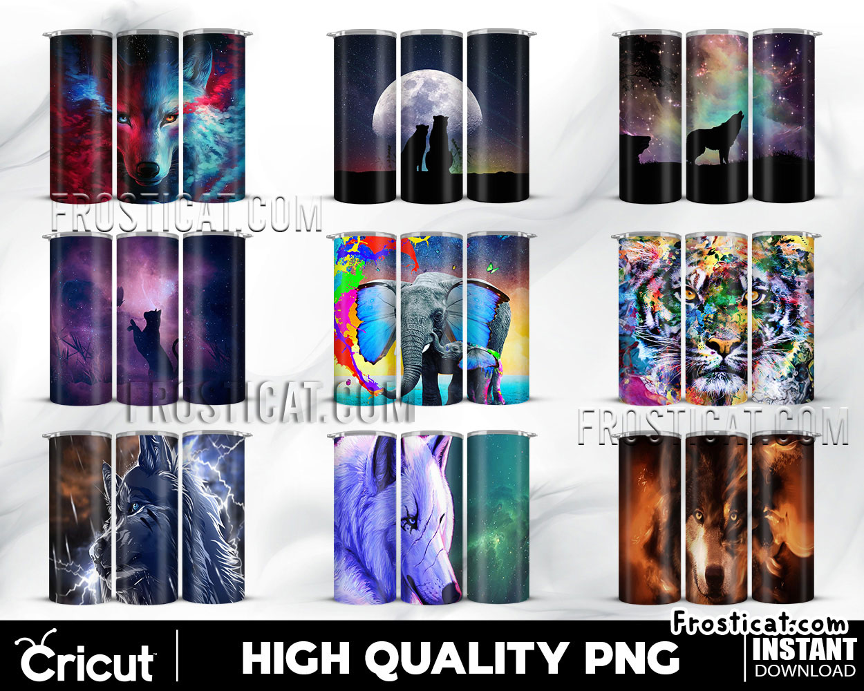 30 Colorful Animals 20oz Skinny Tumbler Png Bundle