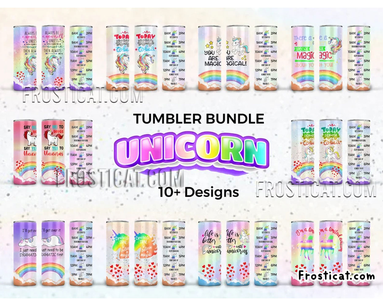 10 Unicorn Tumbler Png Bundle, Unicorn Skinny Tumbler