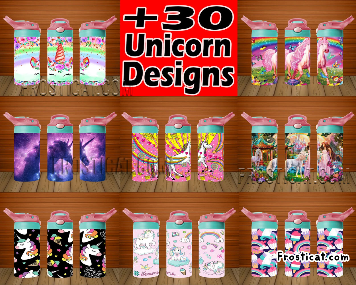 30 Unicorn Sippy Cup Flip Top Tumbler Png Bundle