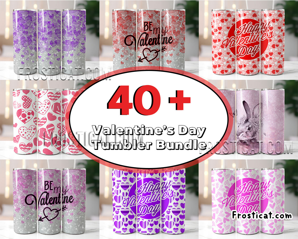 40 Valentines Day Tumbler Png Bundle, Love Skinny Tumbler