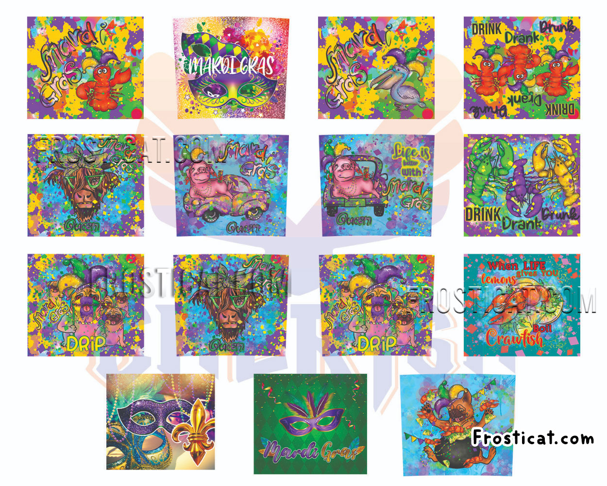 14 Mardi Gras 20 oz Skinny Tumbler Wrap Png Bundle