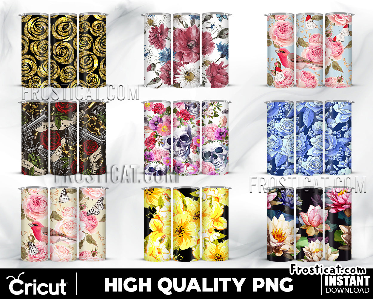 40 Flowers Skinny Tumbler Png Bundle, Flowers Tumbler Png