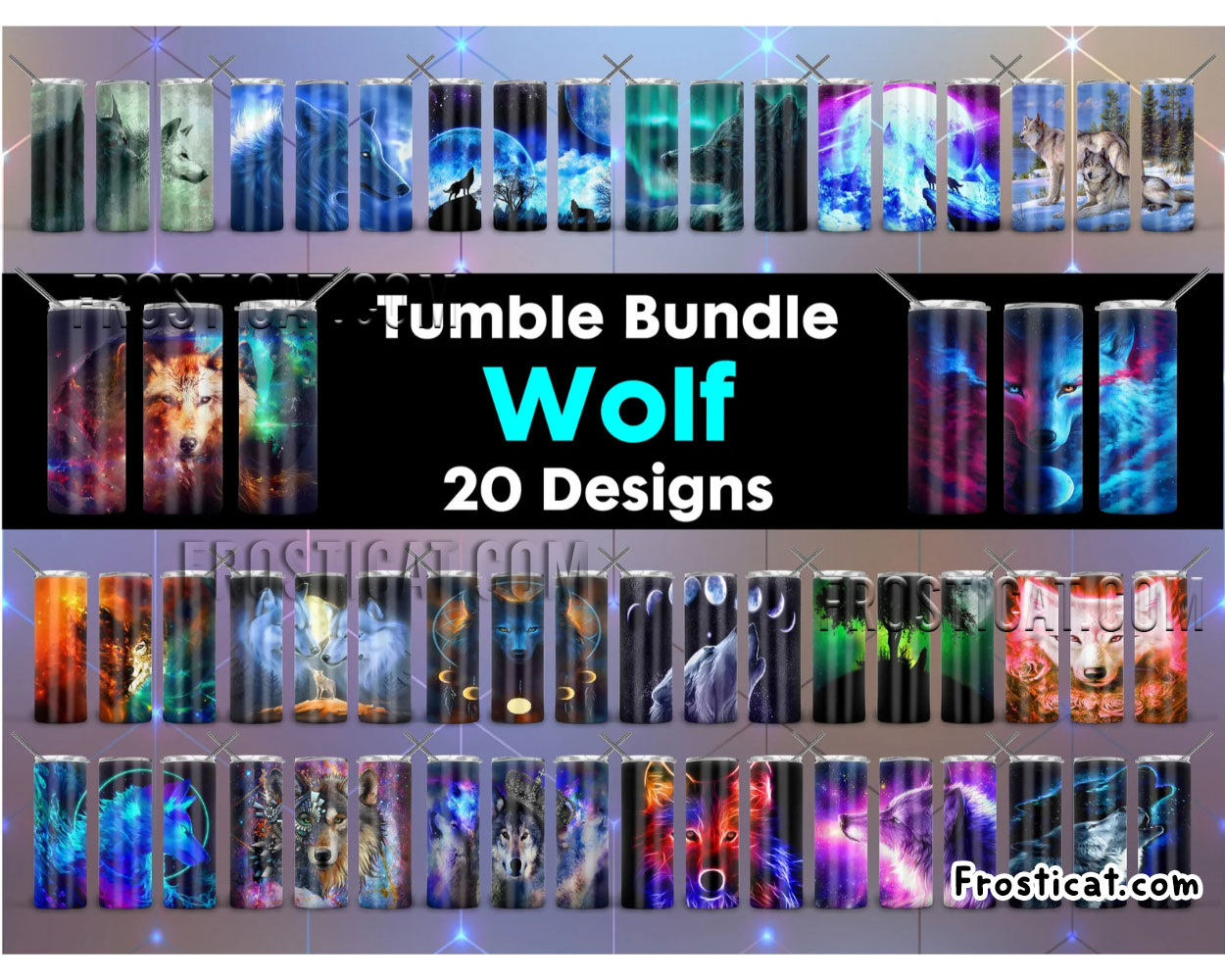 20 Wolf Straight And Tapered Tumbler Png Bundle