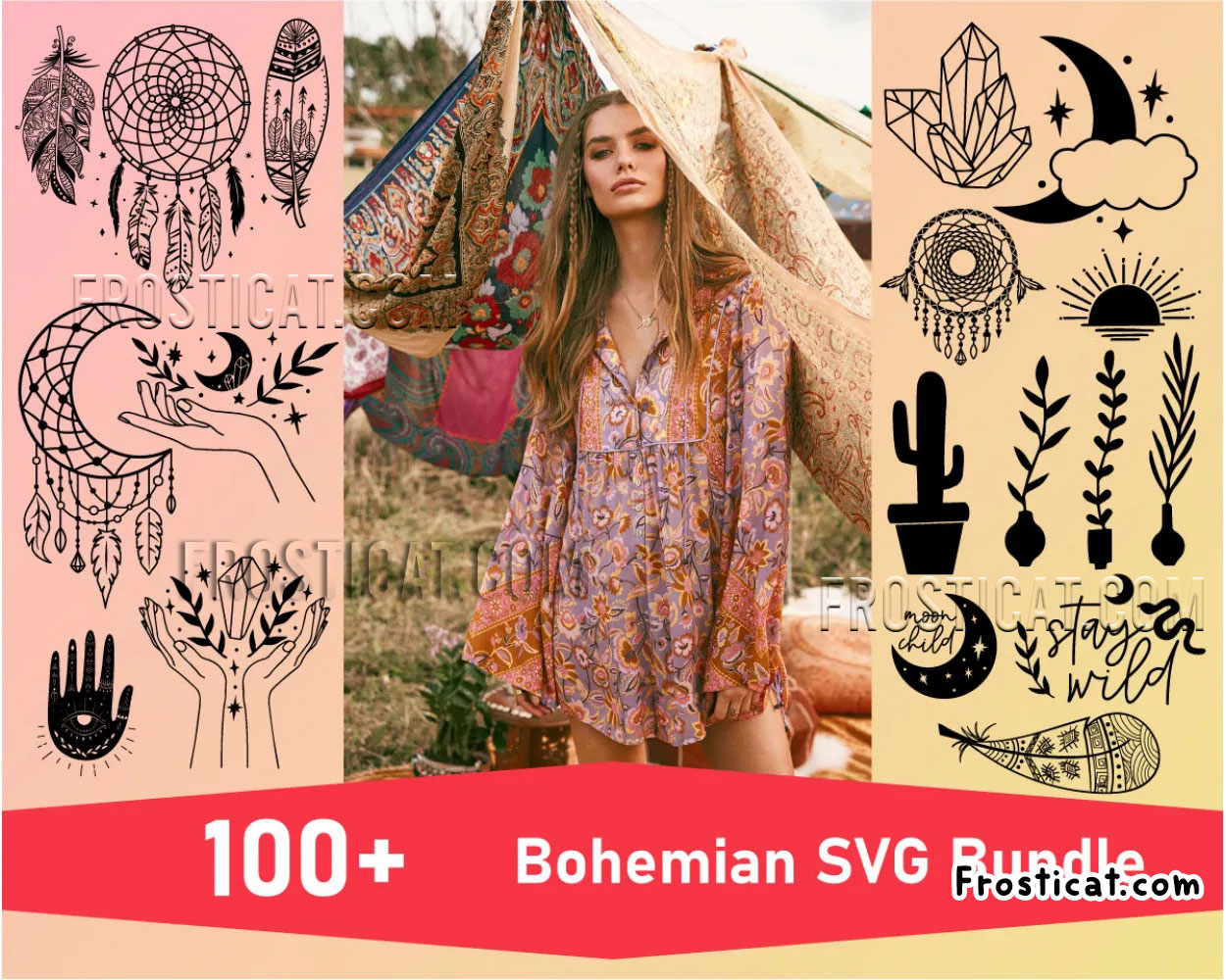 100 Bohemian Svg Bundle, Boho Svg, Mystic Svg, Crystal Svg