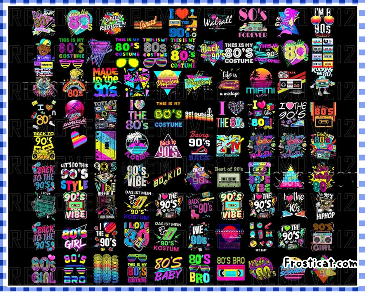 90 Retro Vintage 80s 90s Png Bundle, 80s Clipart