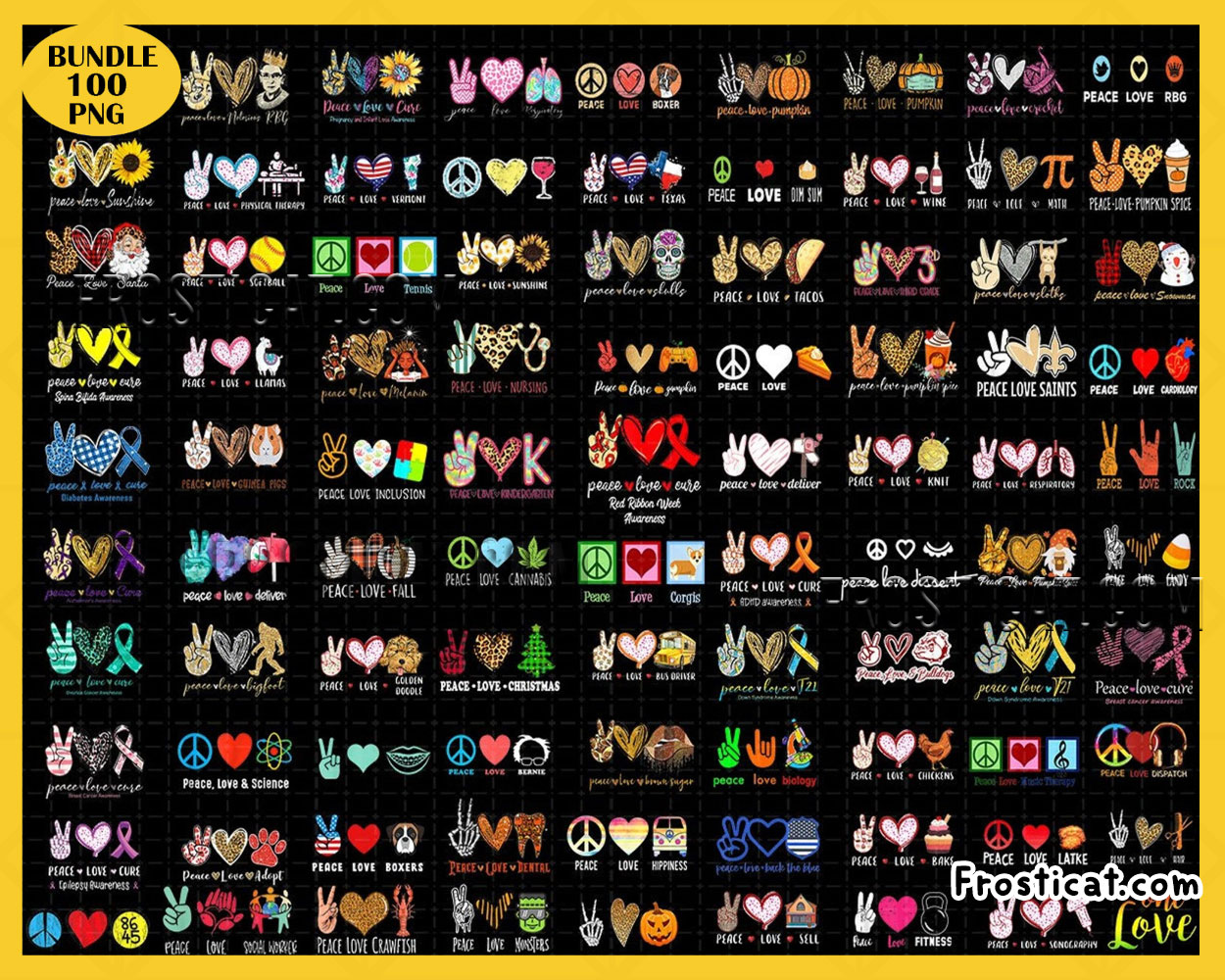 100 Peace Love Png Bundle, Sunflower Png