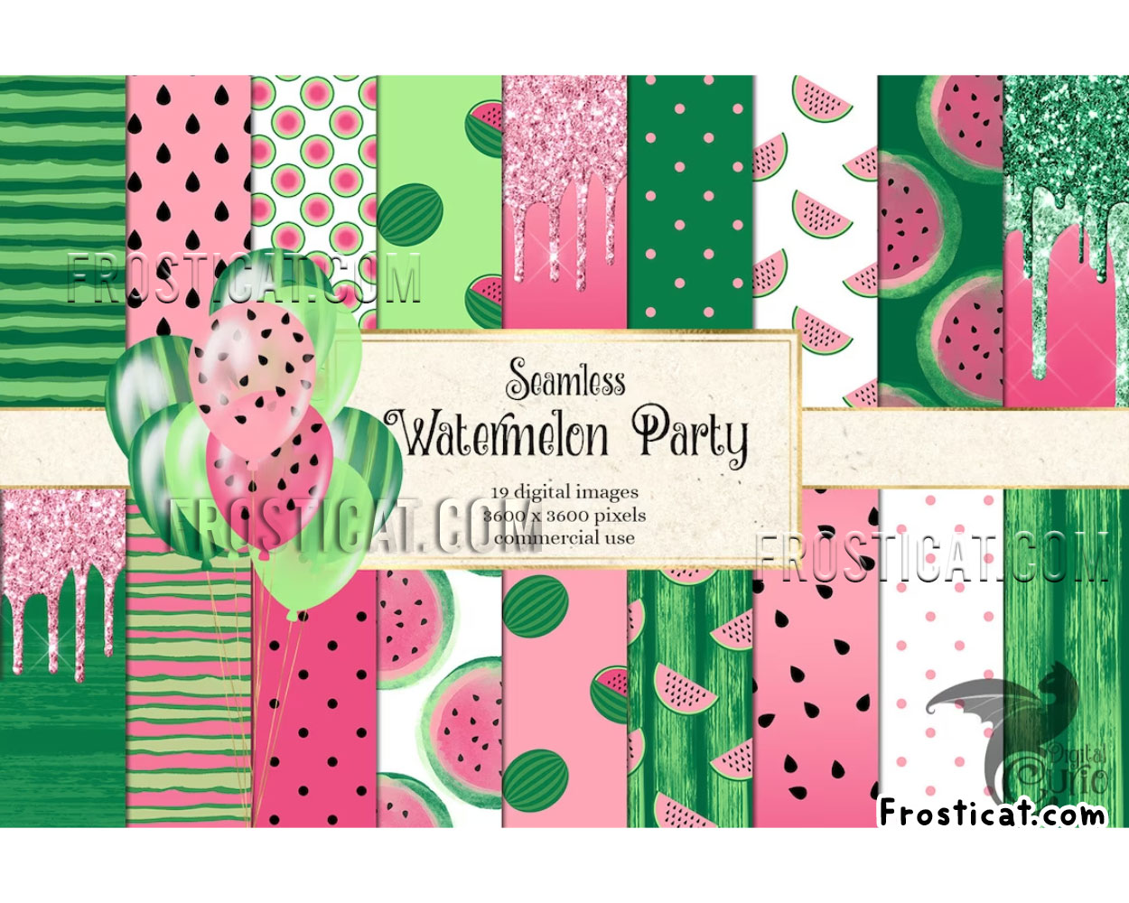 18 Watermelon Party Digital Paper Bundle