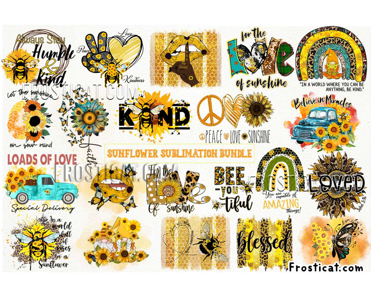 21 Sunflower Png Bundle, Honey Bee Png, Sublimation Design