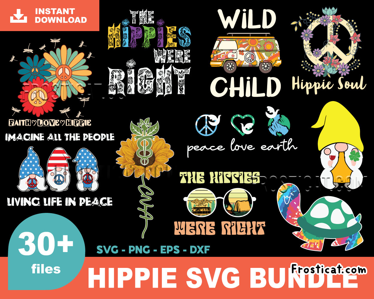 30 Hippie Svg Bundle, Hippie Soul Svg, Hippie Gnome Svg
