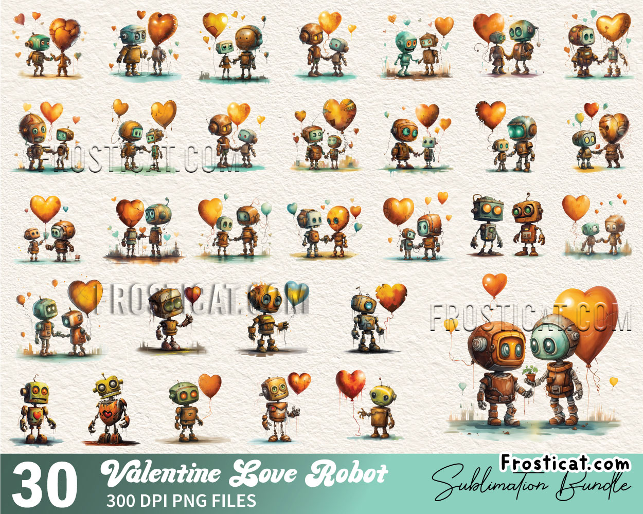 30 Valentine Love Robot Png Bundle, Valentine Png