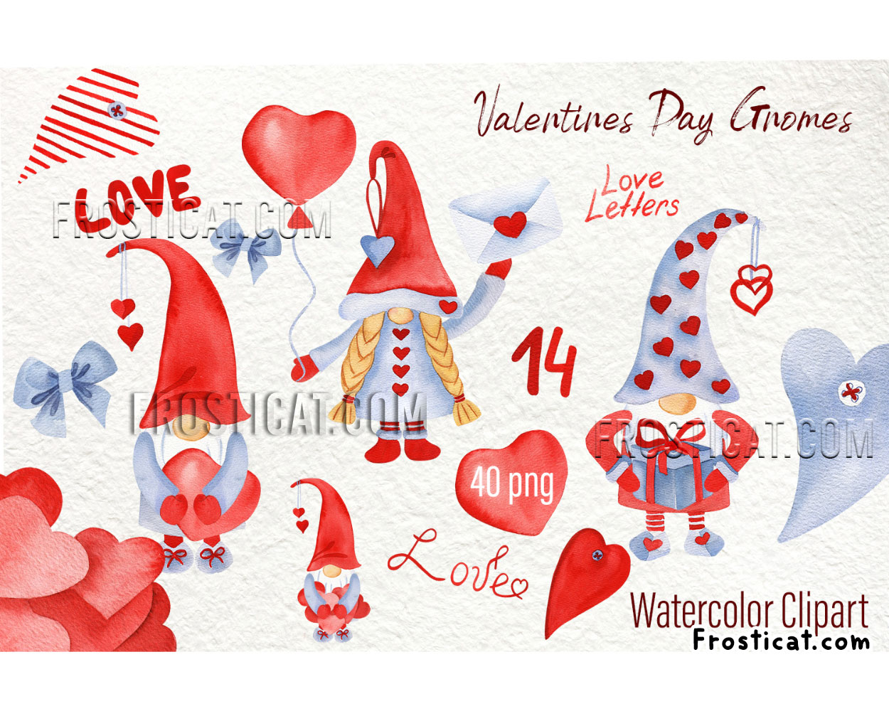40 Valentines Day Gnomes Watercolor Png Bundle